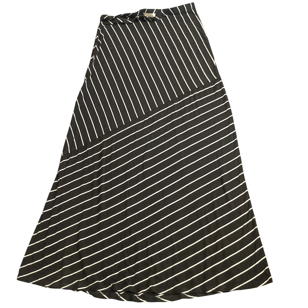 Matty M Maxi Skirt Womens Small Black White Striped Asymmetrical Knit A-Line